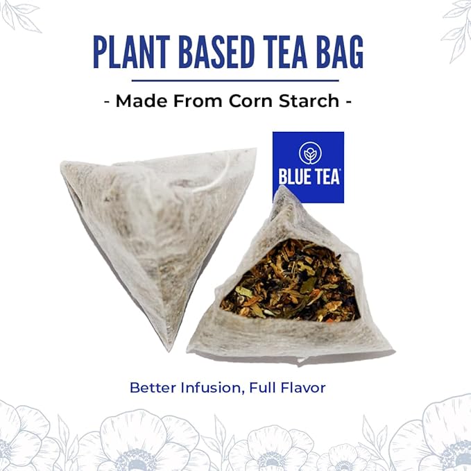 BLUE TEA - Indian Chai Masala - 12 Count - Pyramid Plant Based Tea Bag | Butterfly Pea Flower | Flower & Indian Spices Based | Caffeine Free - Detox Tea - Herbal Tea - Non Bitter | Gifts Box