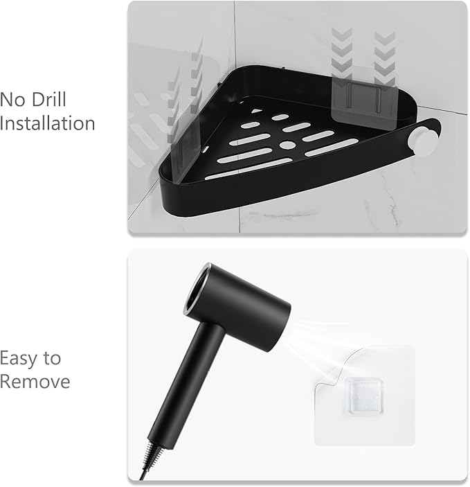 Sotfamily Shower Caddy Corner, 2 Pack Adhesive Corner Shower Shelves for Bathroom Organizers and Storage, Rust Free Plastic Rack for Bathroom Accessories & Decor, Black