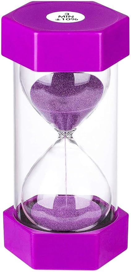 Hourglass Sand Timer 3 Minute:Colorful Sand Watch 3 Min, Small Purple Sand Clock 3 Minute, Plastic Hour Glass Sandglass Timer for Kids, Games, Classroom, Kitchen, Toothbrush Timer, Decoration