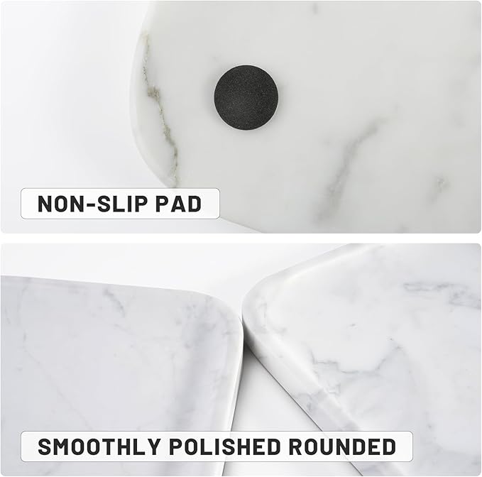 Statuario Marble Vanity Tray - Decorative Organizer for Bathroom Countertop, Dresser, Kitchen Sink