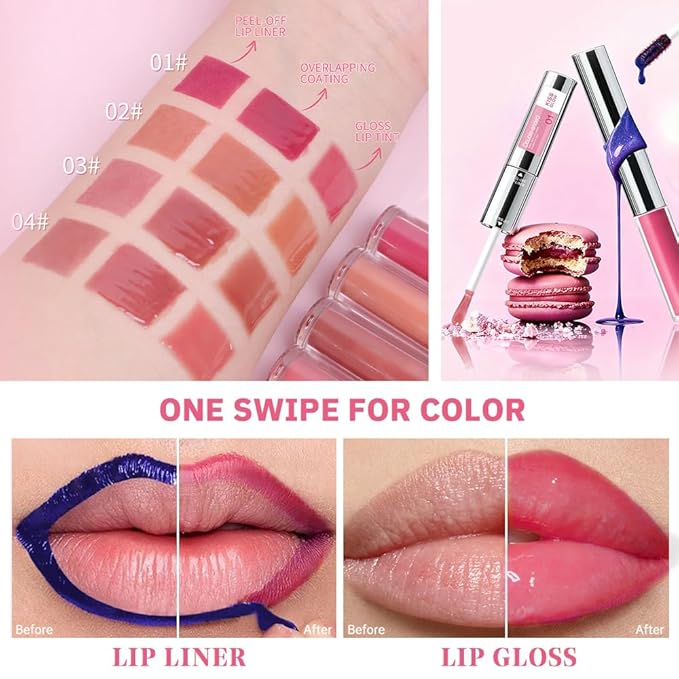 Dual-Ended Peel Off Lip Liner & Gloss Stain in Rose Pink – Tattoo-Like Peel Off Lip Stain Liner + Hydrating High Shine Lip Gloss, Long-Lasting Waterproof Smudge-Proof Duo for Plump Natural Pink Lips 1