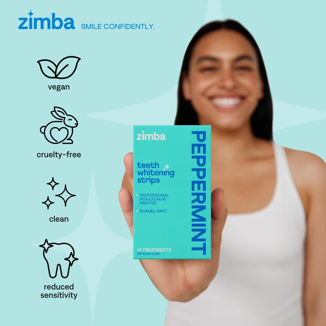 Zimba Peppermint & Coconut Teeth Whitening Strips for Teeth Sensitive, White Strips for Teeth Whitening, Teeth Whitener Stain Remover 28 White Strips Included Per Pack, 2 Pack (14 Day Treatment)
