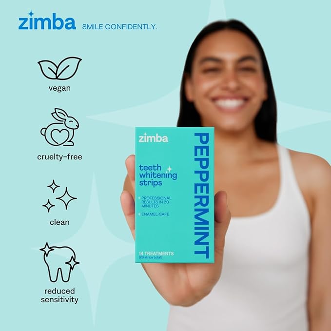 Zimba Teeth Whitening Strips 3-Pack Bundle (Mint, Peppermint, Coconut) | Vegan Whitening Strip Enamel Safe Teeth Whitening Hydrogen Peroxide Teeth Whitener for Coffee, Wine, Tobacco, and Other Stains