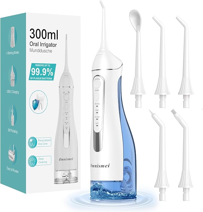 Water Dental Flossers for Teeth，300ML Cordless Portable Electric Water Flosser, 4 Modes Oral Irrigator, Waterproof Rechargeable Water Floss for Deep Cleaning,Plaque Remover,Braces Home Travel Use