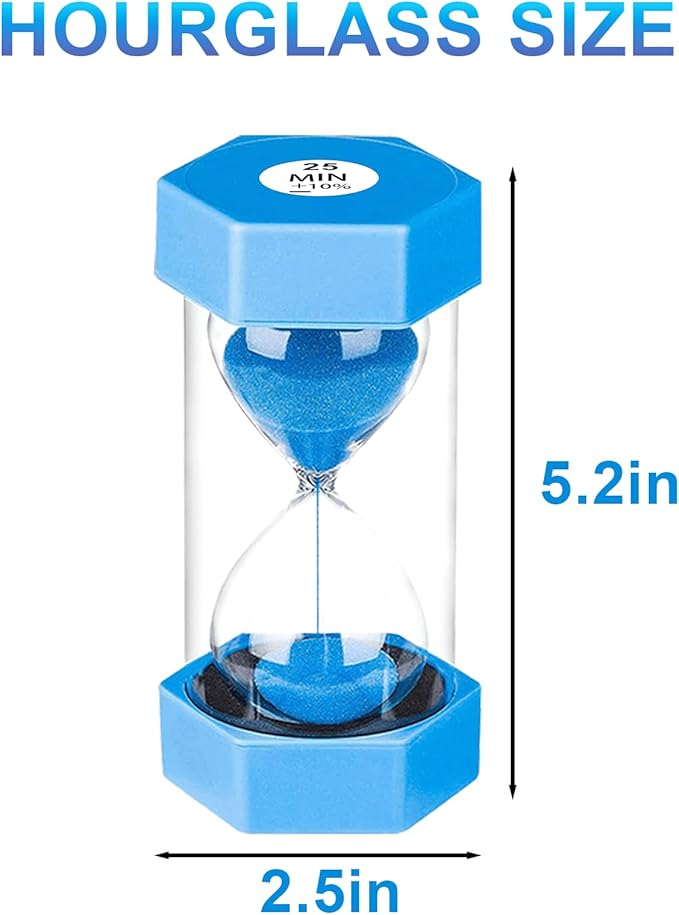 Hourglass Timer 25 Minute, Plastic Sand Clock 25 Min, Small Blue Sand Watch 25 Minutes, Colorful Hour Glass Sandglass Timer for Kids, Games, Classroom, Kitchen, Decorative