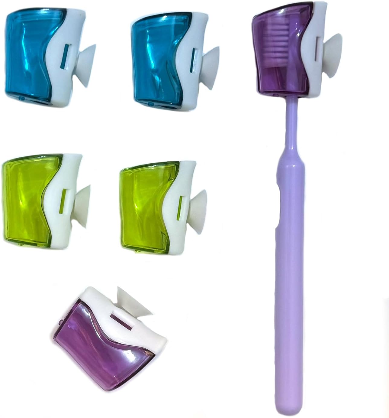 6 PCS Travel Toothbrush Head Covers Caps, Tooth Brush Protector Cap Brush Pod Case Portable Plastic Clip Wall Mounted Hanging Rack Organizer for Bathroom Travel