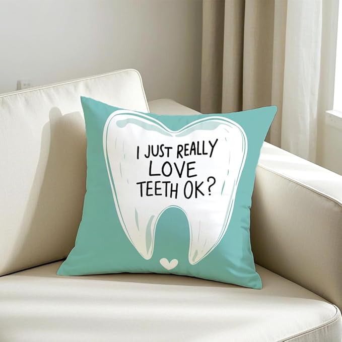 Cirzone Dental Gifts for Women -18x18Inch Throw Pillow Cover Best Teeth Gifts with Gift Box Perfect Birthday National Dentist Day Gifts for Home Sofa Decor