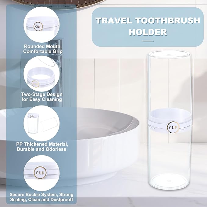 uxcell 1Pcs Travel Toothbrush Case, Portable Travel Toothbrush Holder with Cover, Toothbrush and Toothpaste Container for Bathroom, Gym,Business Trip, Camping (Transparent)