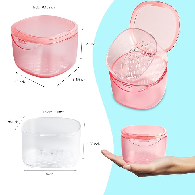 2022 Upgraded Denture Bath Box Cup, Retainer Cleaning Box, Complete Clean Care for Dentures, Denture Case - Second Generation (transparent pink)