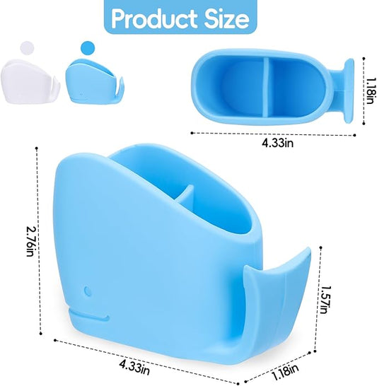 2Pcs Cute Kids Whale Toothbrush Holder, Toddler Fun Ocean Animal Toothbrush Organizer, Blue and White, Silicone Whale Bathroom Decor
