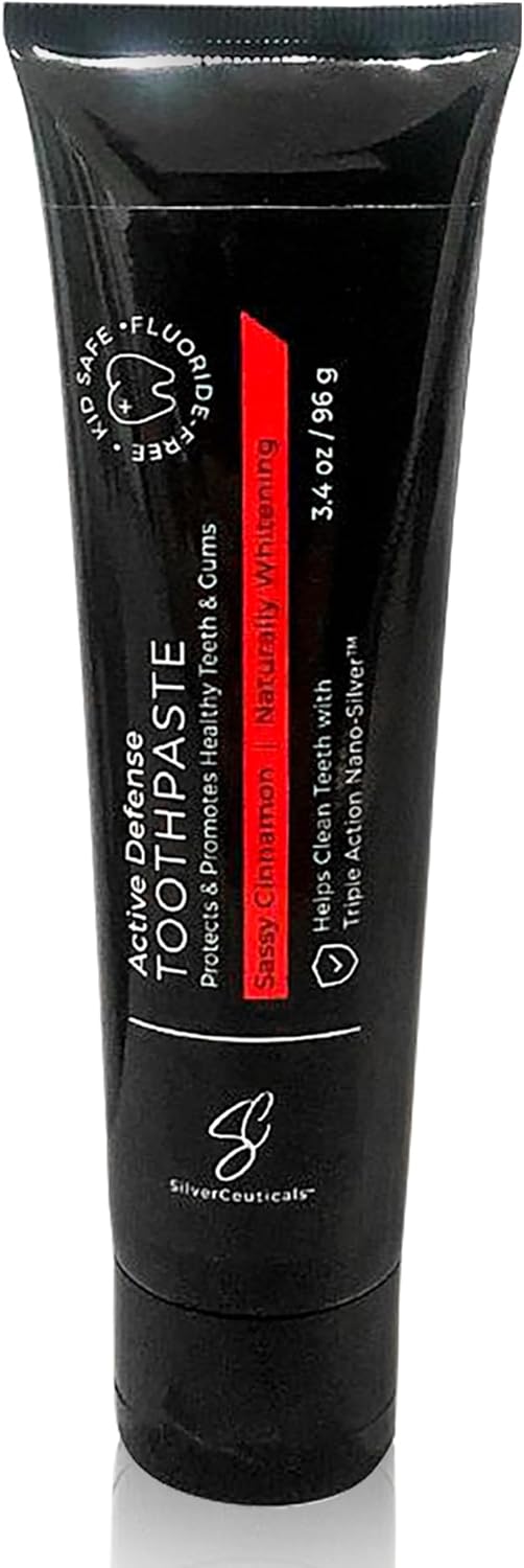 Colloidal Silver Toothpaste w/Coral Calcium & Xylitol - Sassy Cinnamon - Remineralize Enamel - SLS & Fluoride Free Cavity Protection - Gum Health - Bad Breathe - Gingivitis - Mild Flavor - 3.4oz