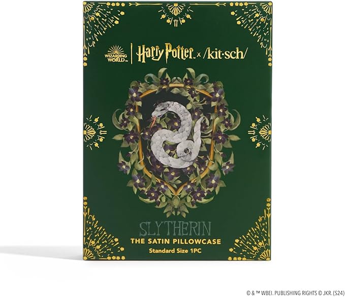 Kitsch x Harry Potter Slytherin Satin Pillowcase w/Zipper for Hair & Skin – Double-Sided, Softer Than Silk, Wrinkle-Free, Machine Washable, Frizz Control, Breakout Prevention - Queen/Standard(19x26)