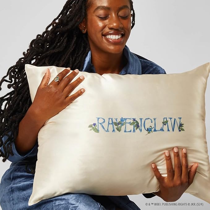 Kitsch x Harry Potter Ravenclaw Satin Pillowcase with Zipper for Hair & Skin – Double-Sided, Softer Than Silk, Wrinkle-Free, Machine Washable, Frizz Control, Breakout Prevention - King Size (19x36)