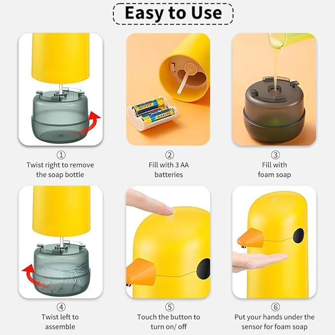 Cute Kids Soap Dispenser - Automatic Hand Foam Soap Dispenser, Touchless Foaming Shower Gel Facial Cleanser Dispenser 7.5oz/ 220ml for Bathroom Countertop, Kitchen, Office, Hotel, Preschool