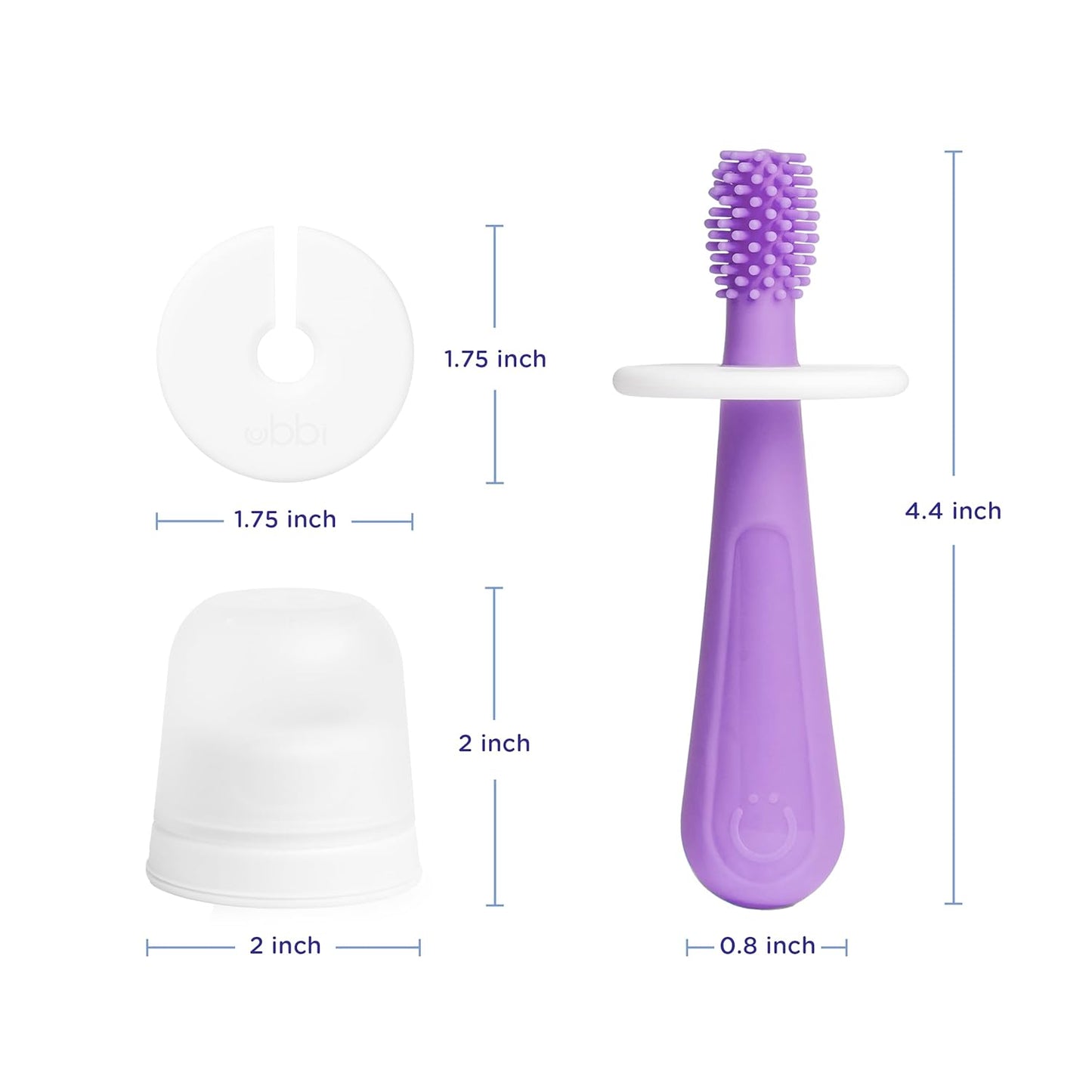 Ubbi 360° Baby Training Toothbrush with Safety Shield and Cover, Food-Grade Platinum Silicone, Gentle Cleaning for Infants, Smoothie Purple