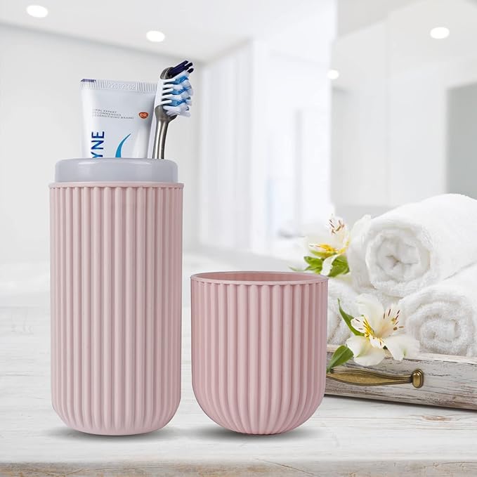 UCEC Toothbrush Travel Case, 8.2 Inch Longer Holder, Portable for Traveling Camping Business Trip School Bathroom, 2 Pack (Blue, Pink)