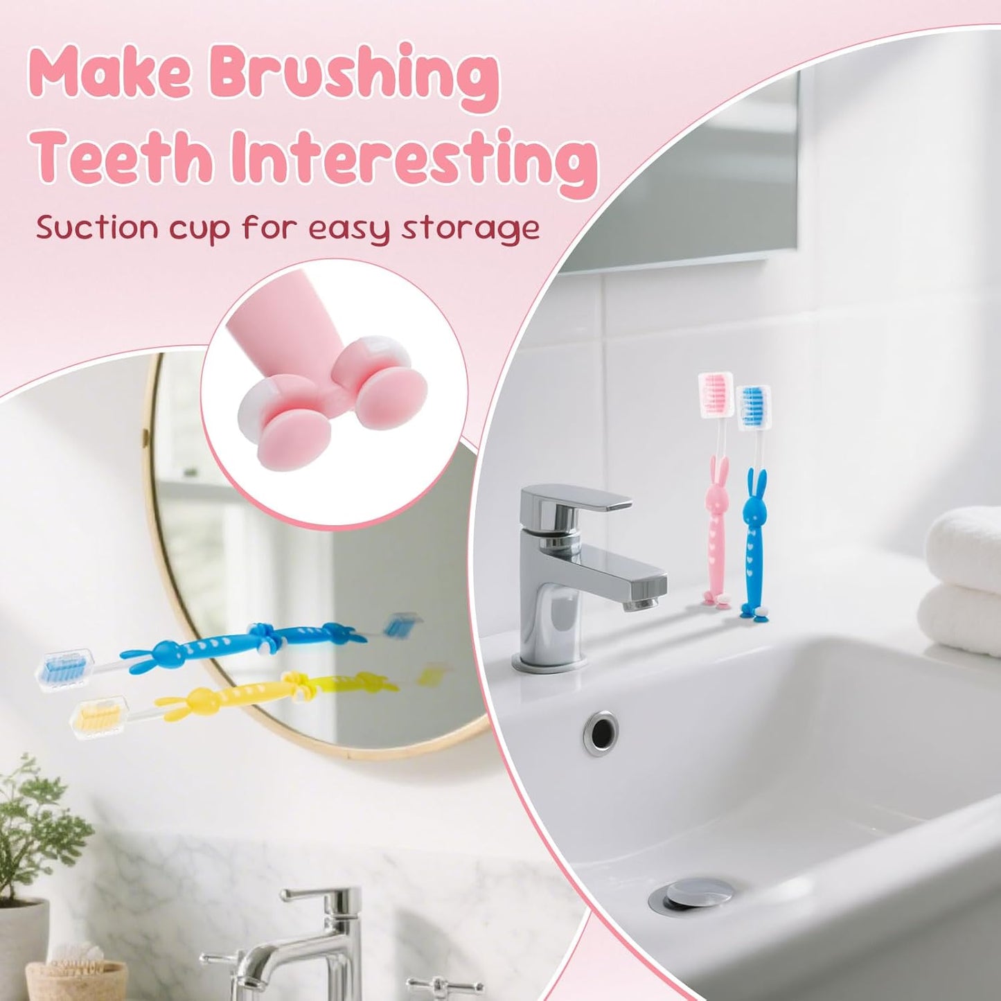 Kids for Toothbrushes In Bulk, Individually Wrapped Toothbrush Cute Manual Soft Bristles Children Disposable Toothbrush With Cover Suction Cup Toddler Toiletries Set for Home/School/Travel (40 Pack)