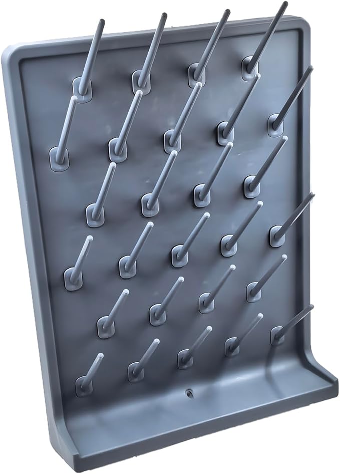 Lab Drying Rack 27 Pegs Laboratory Cabinets Glass Drying Racks Wall-Mount Grey Cleaning Frame for School Laboratory Utensils Hidden Installation