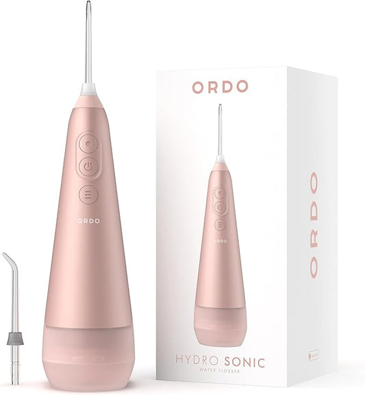 Ordo Water Flossers for Teeth, Cordless IPX7 Waterproof Oral Irrigator, 3 Pressure Settings, Portable, Rechargeable Electric Sonic Flosser, Dental Professional Recommended, Rose Gold