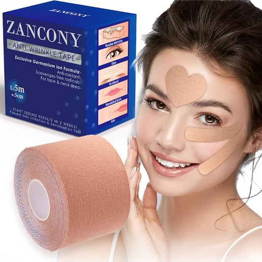 2 in 1 Face Tape, Forehead Tape for Anti Wrinkle Patches and Face Lift Tape for Full Face and Neck, Kinesiology Tape for Relaxing Facial Muscles, Hypoallergenic，5CM Wide