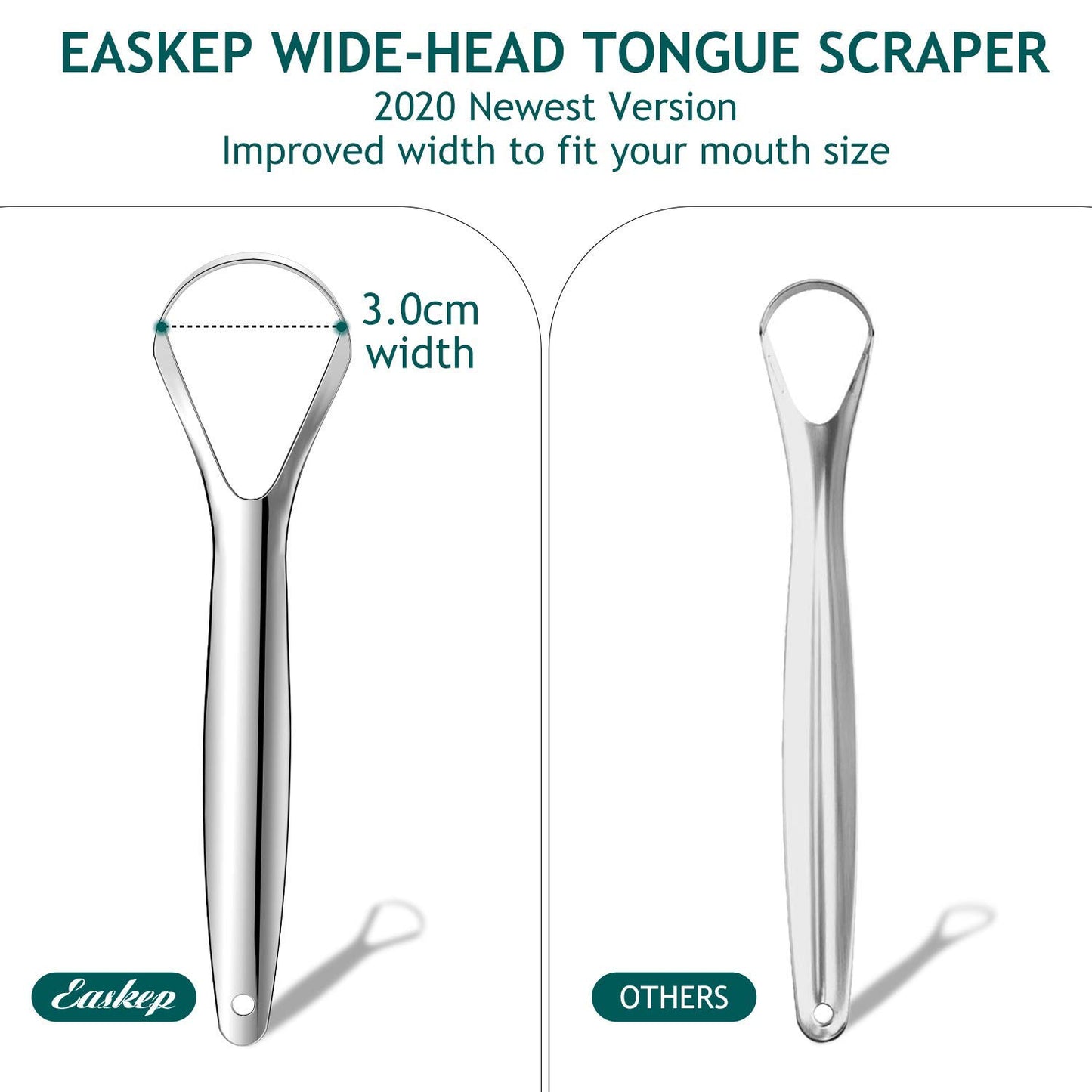 Tongue Scraper (2 Pack), Wide-head Tongue Cleaner with Nice Carrying Box, Easkep 100% Stainless Steel Tongue Scrapers Cleaners, for Men, Women, Adults, Kids