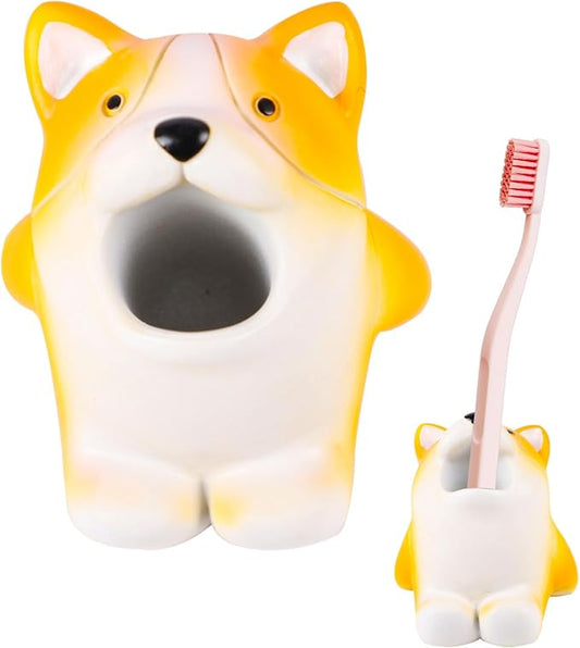 Cute Animal Toothbrush Holder - Corgi Pen Pencil Holder,Mini Resin Freestanding Storage Base for Box Pen Brush Toothpick Desktop Storage Container, Washroom Office Organizer Accessories (Corgi)