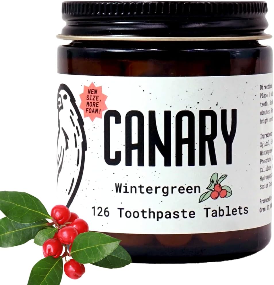 Canary Nano Hydroxyapatite Toothpaste Tablets Wintergreen - Remineralizing, Fluoride Free, All Natural Tabs with Xylitol - Great for Travel, Plastic Free - 126 Count
