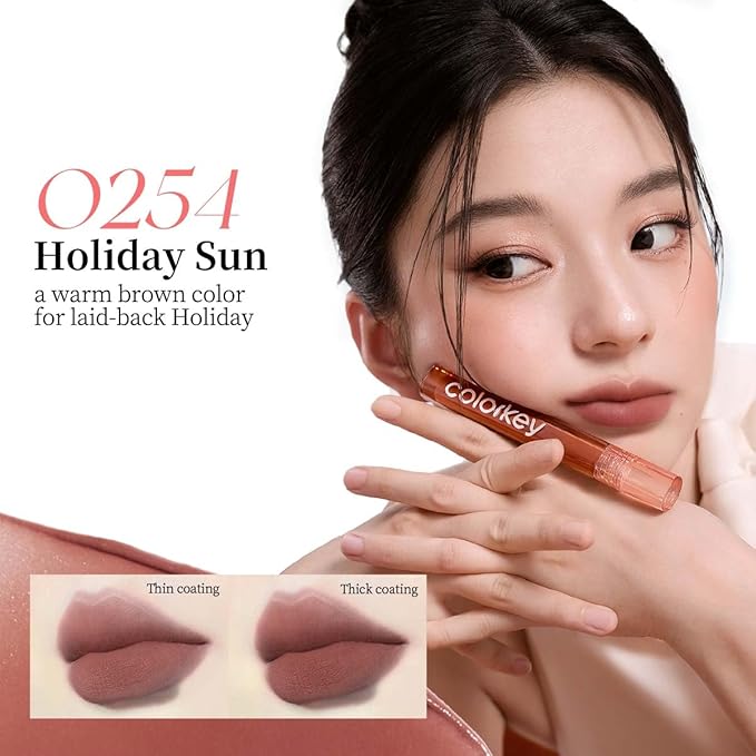 COLORKEY Airy Velvet Lip Tint, Matte Finishs, Longwear Rich Lip Colors, non-sticky, Creamy Soft Texture, Waterproof Lip Stain, Matte hydration, non-drying. Velvety finish (O254 Holiday Sun, 3g)