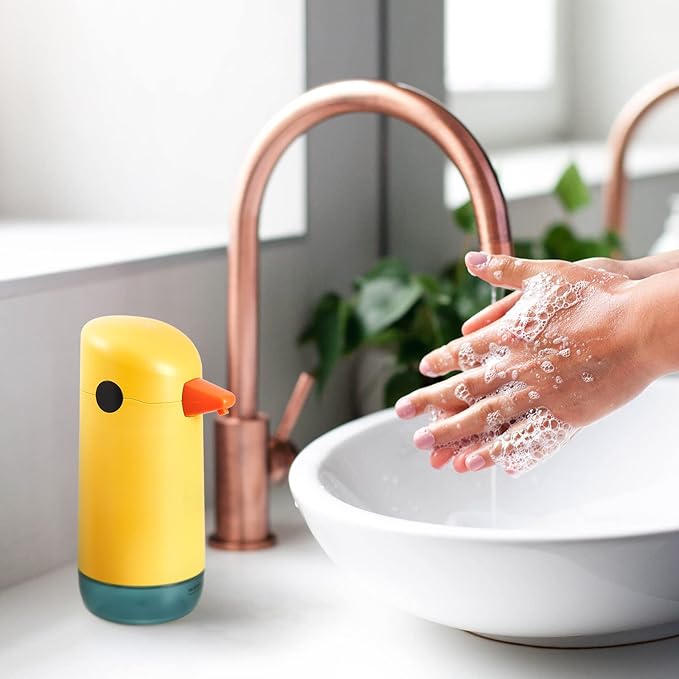 2 Piece Automatic Yellow Duck Soap Dispenser - Foaming, Touchless, Battery Powered for Bathroom & Kitchen