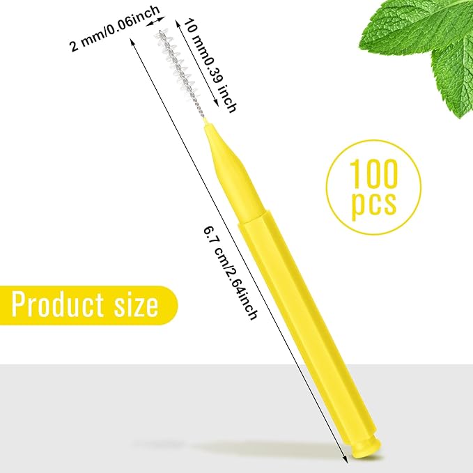 Patelai 100 Pieces Braces Brush for Cleaner Interdental Brush Toothpick Dental Tooth Flossing Head Oral Dental Hygiene Flosser Toothpick Cleaners Tooth Cleaning Tool(Yellow,Portable Size)