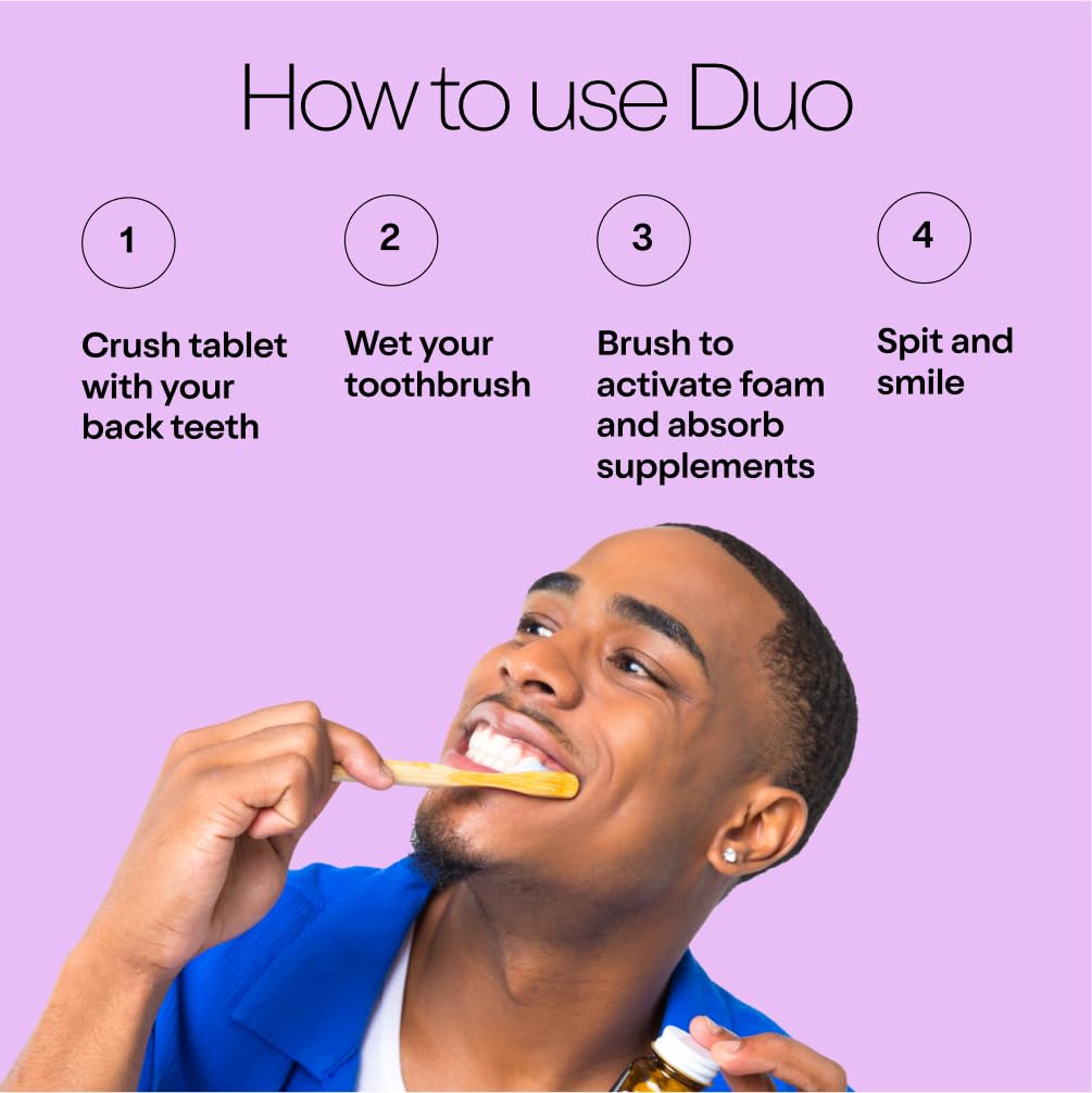Duo Sleep Toothpaste Tablets | Melatonin w/Nano-Hydroxyapatite (nHa) - Whitening, Remineralize & Reduce Sensitivity | Sustainable & Plastic Free | Mint w/Lavender - 1 Bottle/62 Tablets
