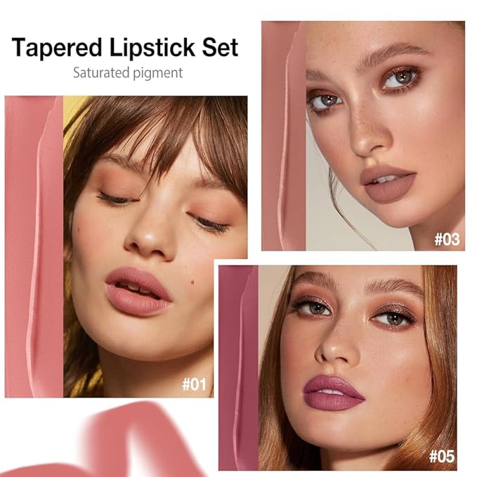 evpct 3Pcs Warm Pink Real Nude Mauve Gradient Matte Lipstick Lip Liner Combo Set for Older Women Long Lasting Waterproof, Lips Stick Crayon Cream Lip Liner Lipstick Combo Makeup, Flawless Ombre Effect