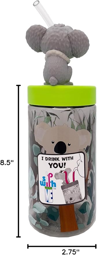 Trend Zoo Koala Cup, Water Bottle, Tumbler with Lid and Straw, Travel Sippy Cup for Water or Milk, Cups with Lids BPA Free Plastic, 12 oz