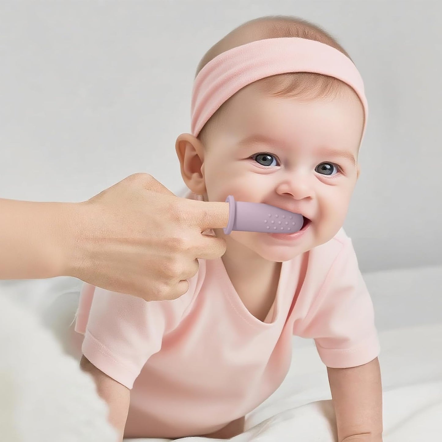 BumbleBee Silicone Baby Finger Toothbrush, Oral Cleaning & Teething Brush for Infants & Toddlers, 0 Months+, 2 Count with Travel Storage Case - Purple