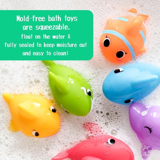 No Hole Bath Toys for Kids - Shark Bath Toys Set with Bath Net & Storage - Floating Toys for Water Pool Shower