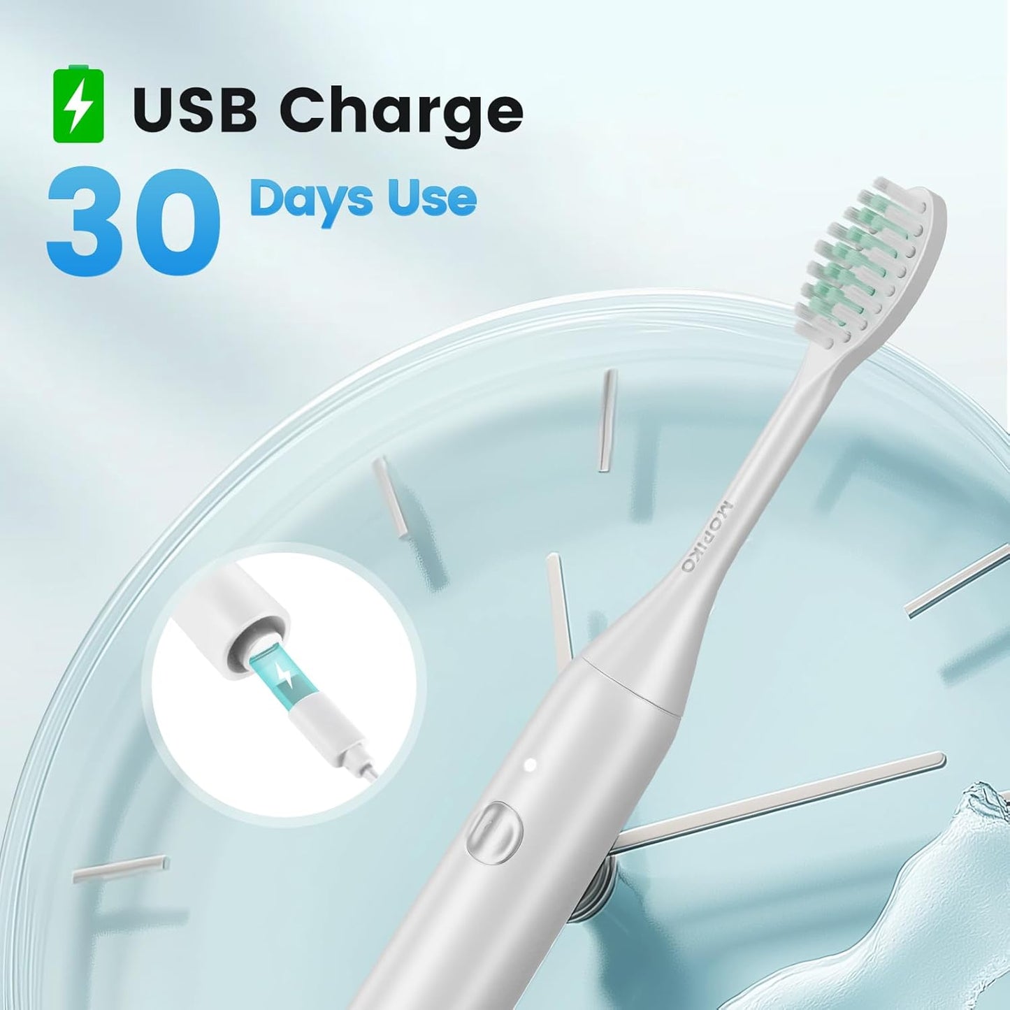 Sonic Electric Toothbrush for Adults - Type C Rechargeable Portable 3 Modes White Sonic Electric Toothbrush with Travel Kit