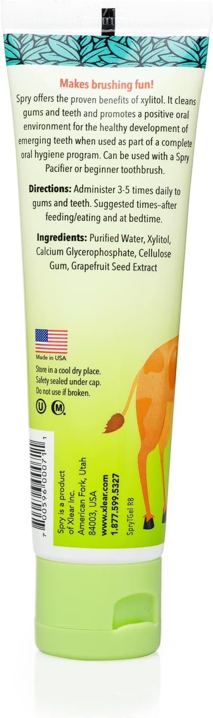 Spry Natural Xylitol Toothpaste for Baby, Toddler and Kids Age 3 Months and Up - Fluoride Free Tooth Gel, Tasty, Support Development of Emerging Teeth, Original 2 Fl Oz (Pack of 1)