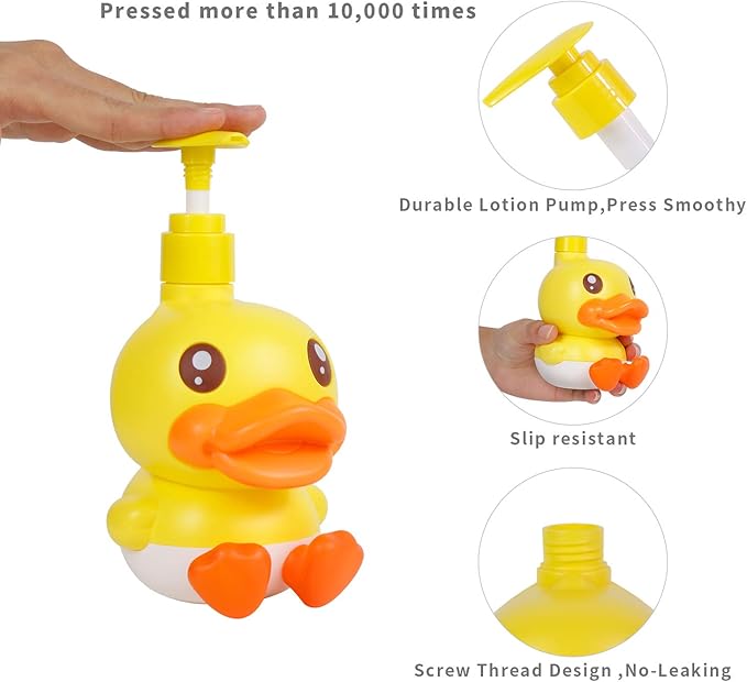 Cute Soap Dispenser for Kids Gift,Fun Dispenser for Bathroom Kitchen Countertop Vanity fit Lotion Shampoo Shower Hand Sanitizer,Animal Yellow B Duck Themed Soap Bottle with Pump Bath Accessories