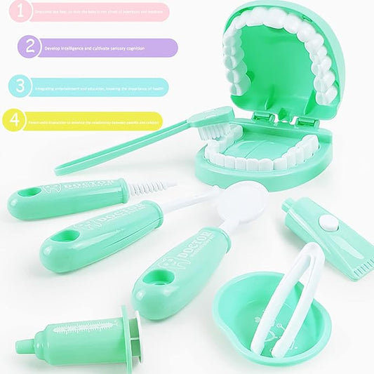 Dental Early Education Brushing Toys, YOUYA DENTAL 9Pcs/Set Children Role Play Toys Crocodile Early Education Cartoon Tooth Brushing Model Preschool Education Toy Dentist Game for Kids Classroom GREEN