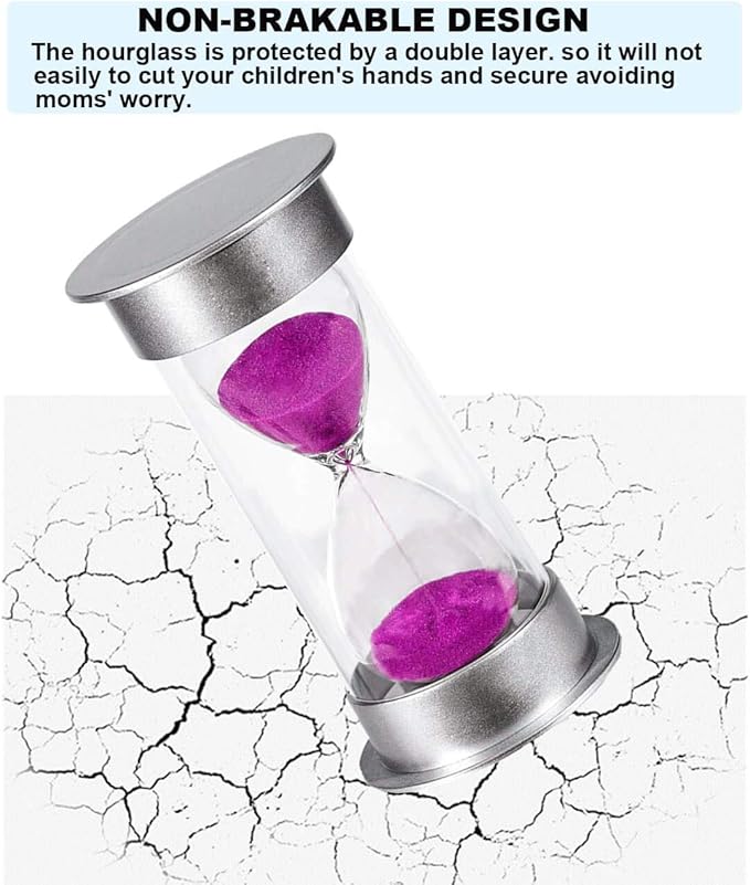 Sand Timer 45 Minute Hourglass Timer, Silver Sand Clock 45 Minutes, Plastic Sand Watch 45 Min, Hour Glass Sandglass Timer for Kids, Games, Classroom, Kitchen, Decorative (45 Min, Purple Sand)