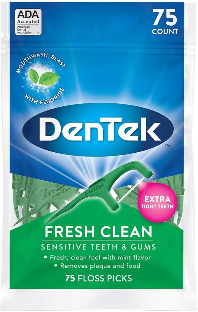 DenTek Fresh Clean Floss Picks, for Extra Tight Teeth, 75 Count, (Pack of 4)