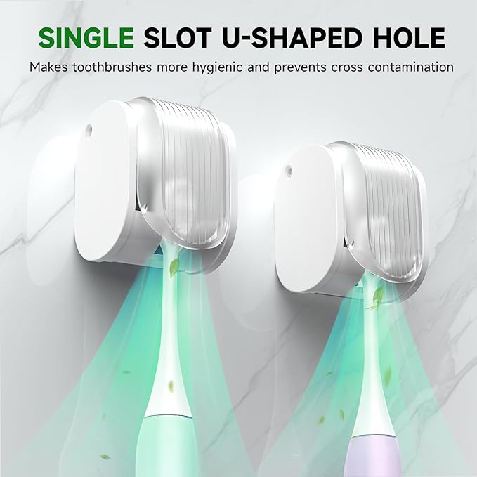 4 Pcs Toothbrush Holders Wall Mounted, Single Slot Design, Shower Self Adhesive Wall Mounted Toothbrush Holder with Cover, Waterproof and Dustproof, Suitable for Bathroom, Family, Travel (Transparent)