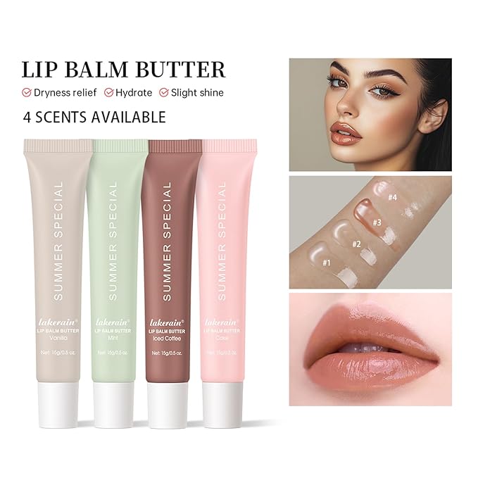 URQT Summer Special Lip Butter Balm, Hydrating, Nourishing & Softening Lip Care with Natural Oils & Fruit Extracts, Long-Lasting Moisture, Non-Sticky Shine, Soften Dry Lips Lip Care (#1 Vanilla)