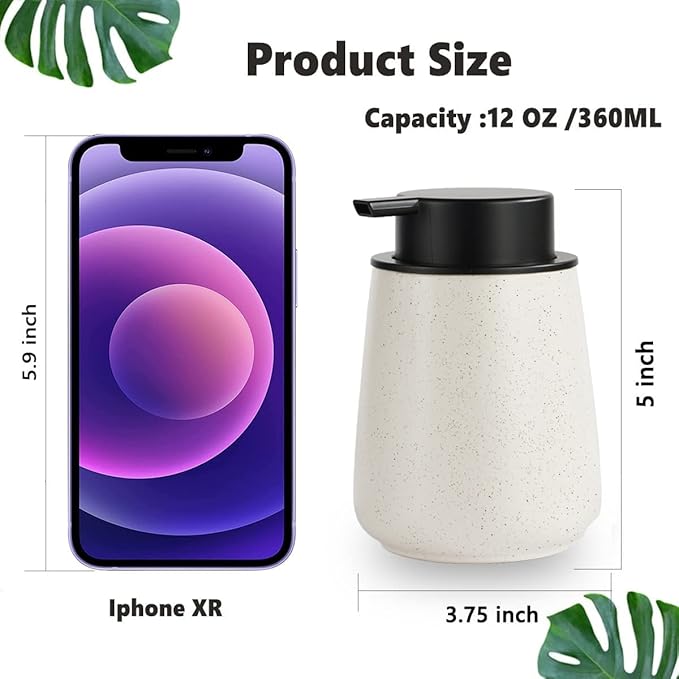 12Oz Ceramic Liquid Soap Dispenser - Modern Lotion Hand Soap Dispenser with Easy-to-Press Black Pump, Reusable and Refillable Dish Soap Dispensers for Bathroom & Kitchen, Speckled Matte Beige