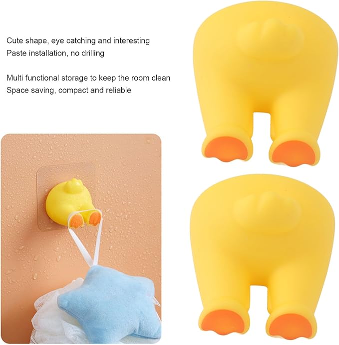 Cute Cartoon Animal Toothbrush Holder Wall Mount Hook Bathroom Kitchen Utility Hanger Toddler Kids Storage Organizer Cable Key Towel Hat Hanging Rack Duck Design