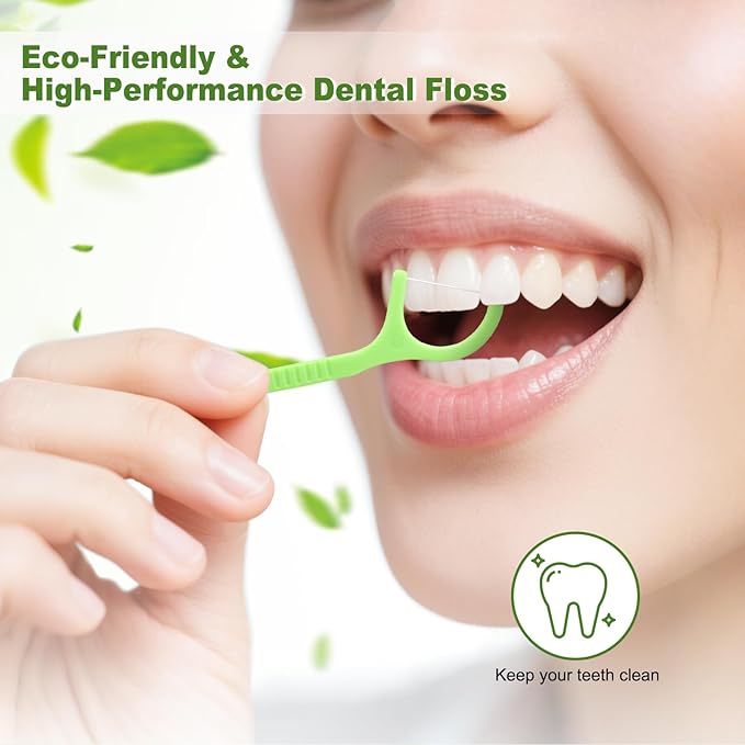 Bulk Floss Picks Dental Floss Sticks Bulk for Teeth, Floss Picks Dental Floss Picks Bulk for Family, Travel, Braces & Sensitive Teeth Dental Hygiene Essentials (500,Green)