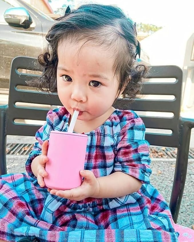 Avanchy Silicone Training Sippy Cup with Straw Lid – Tiny Cup for Babies 6+ Months to Toddlers 1 Year Old – 5 oz Infant Water Cup for Baby Led Weaning, Magenta