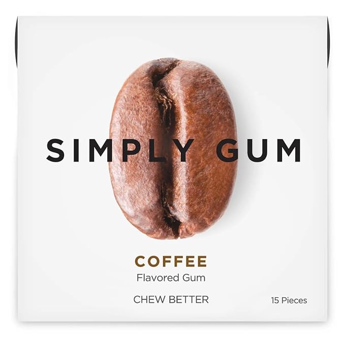 SIMPLY Gum Coffee, Plastic Free Natural Chewing Gum, 12 Pack (180 Pieces) | Vegan, Kosher, Non GMO, Aspartame Free and Sorbitol Free