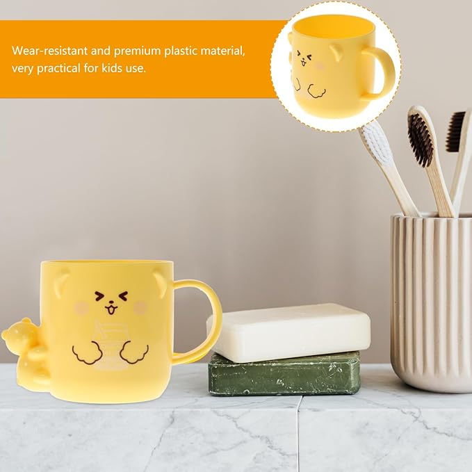 Cabilock 2Pcs Cartoon Toothbrush Cups for Adorable Plastic Mouthwash Cup with Handle Bright Color and Cute Design for Boys and and Easy to Clean