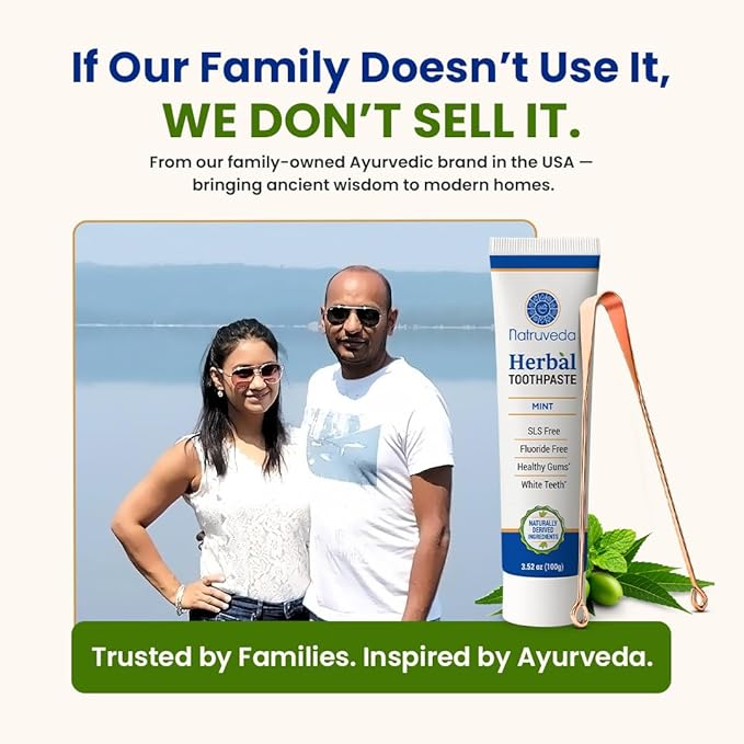 Neem Herbal Toothpaste with Complimentary Copper Tongue Scraper | Fluoride Free, SLS Free, Natural Toothpaste for Adults | Ayurvedic Oral Care with Mint & 8 Herbal Ingredients | 3.52 oz